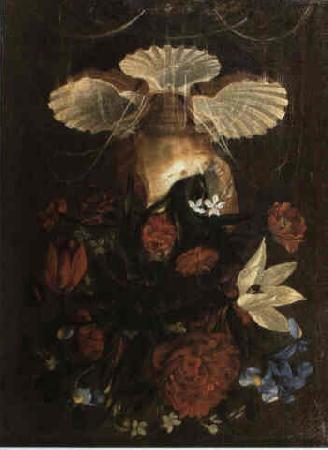 Juan de  Espinosa Floral still life arranged in conch shell oil painting picture